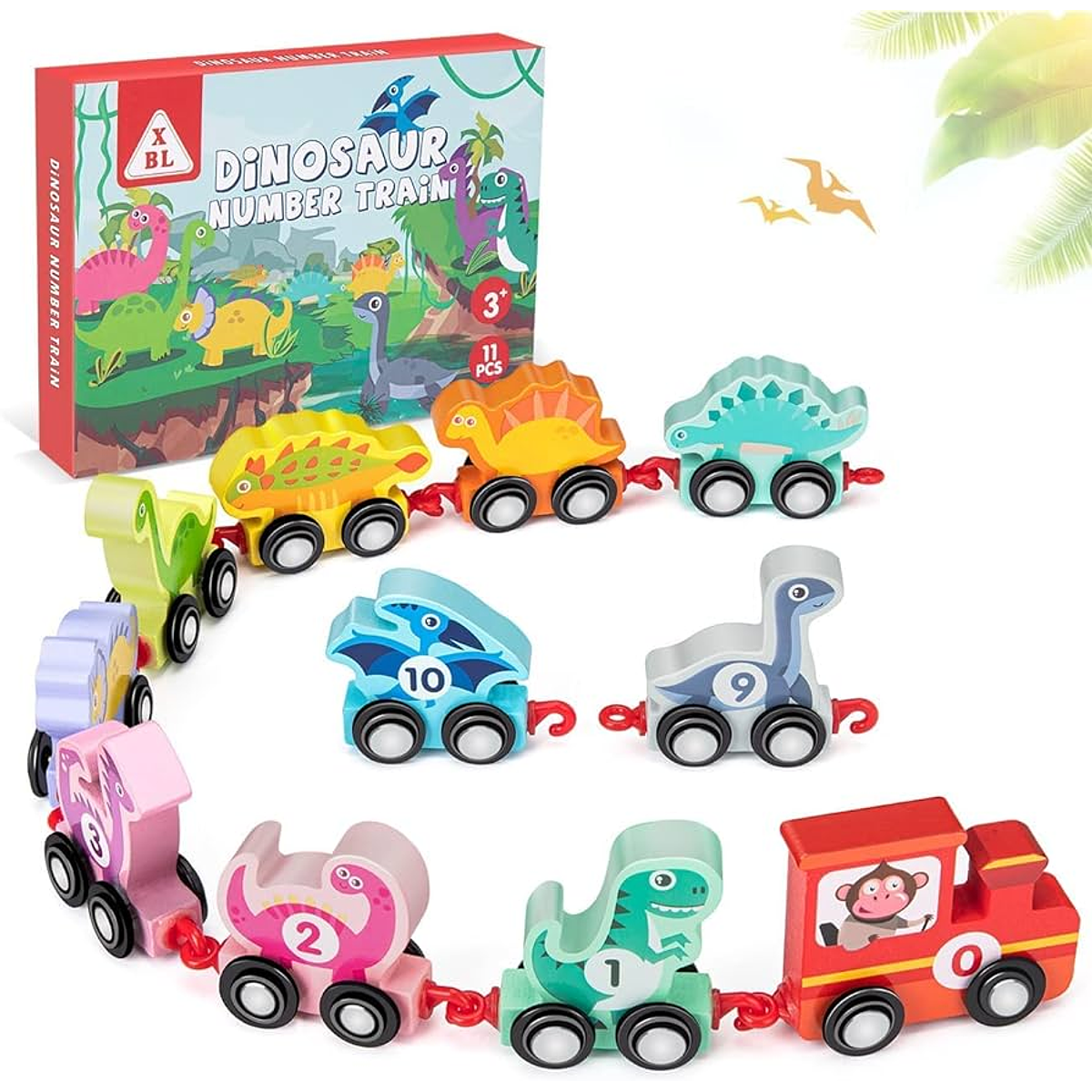 Juego didáctico Tren de madera con imanes dinosaurios