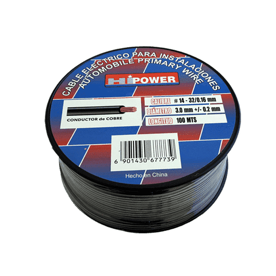 5 Metros De Cable Automotriz 14 Awg Negro Calidad Premium