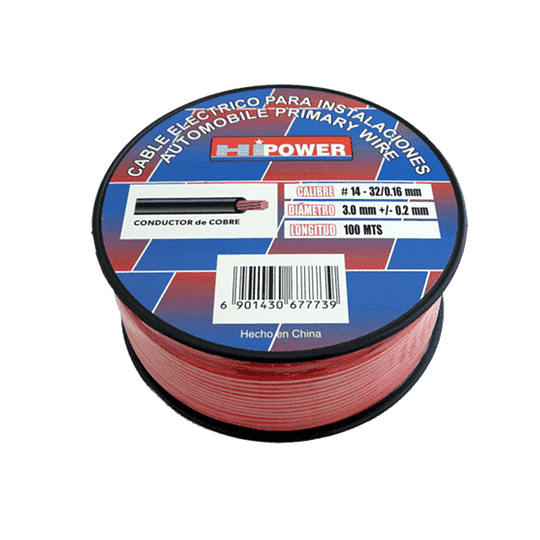 5 Metros De Cable Automotriz 14 Awg Rojo Calidad Premium