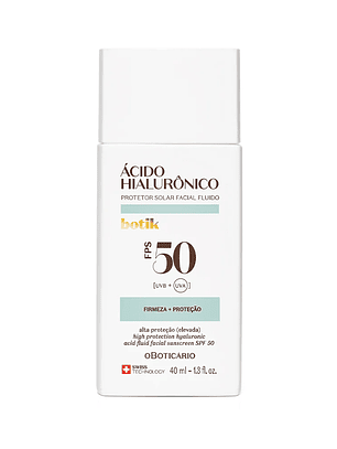 Protetor Solar Facial Fluido FPS 50 Botik Ácido Hialurónico 40ml