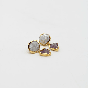 Brinco Cannes Ametista e Pérola oval - dourado