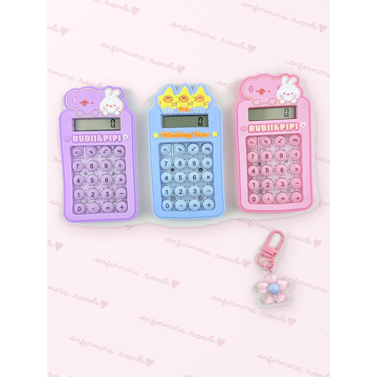 Calculadora Conejita y estrellita con llavero ⭐ — libreta de bolsillo para estudiantes de enfermería | Enfermera Rosada (1)
