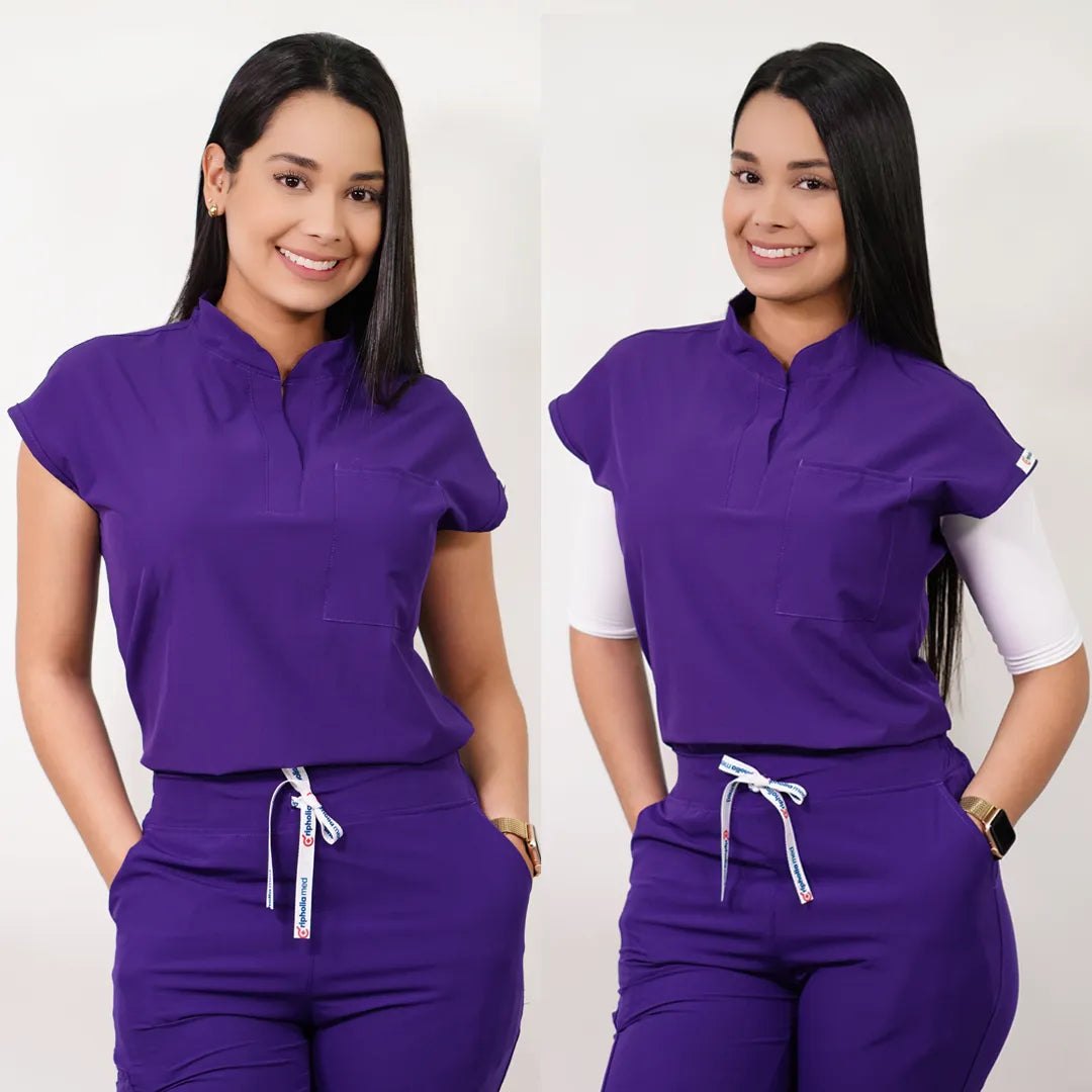 Delantal Antifluidos Mujer Amapola Morado 1 — libreta de bolsillo para estudiantes de enfermería | Enfermera Rosada (1)