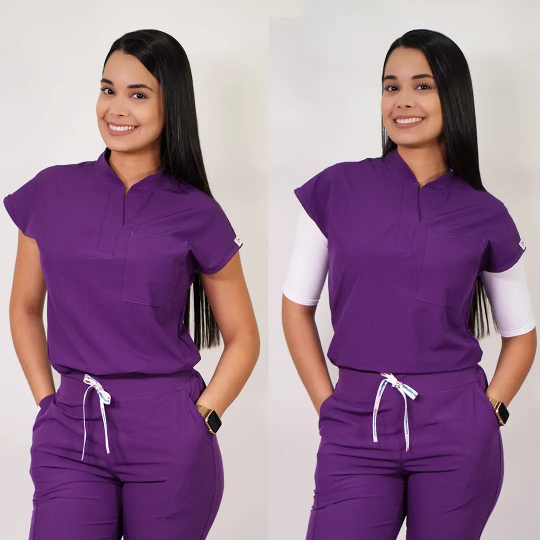 Delantal Antifluidos Mujer Amapola Morado 2 — libreta de bolsillo para estudiantes de enfermería | Enfermera Rosada (1)