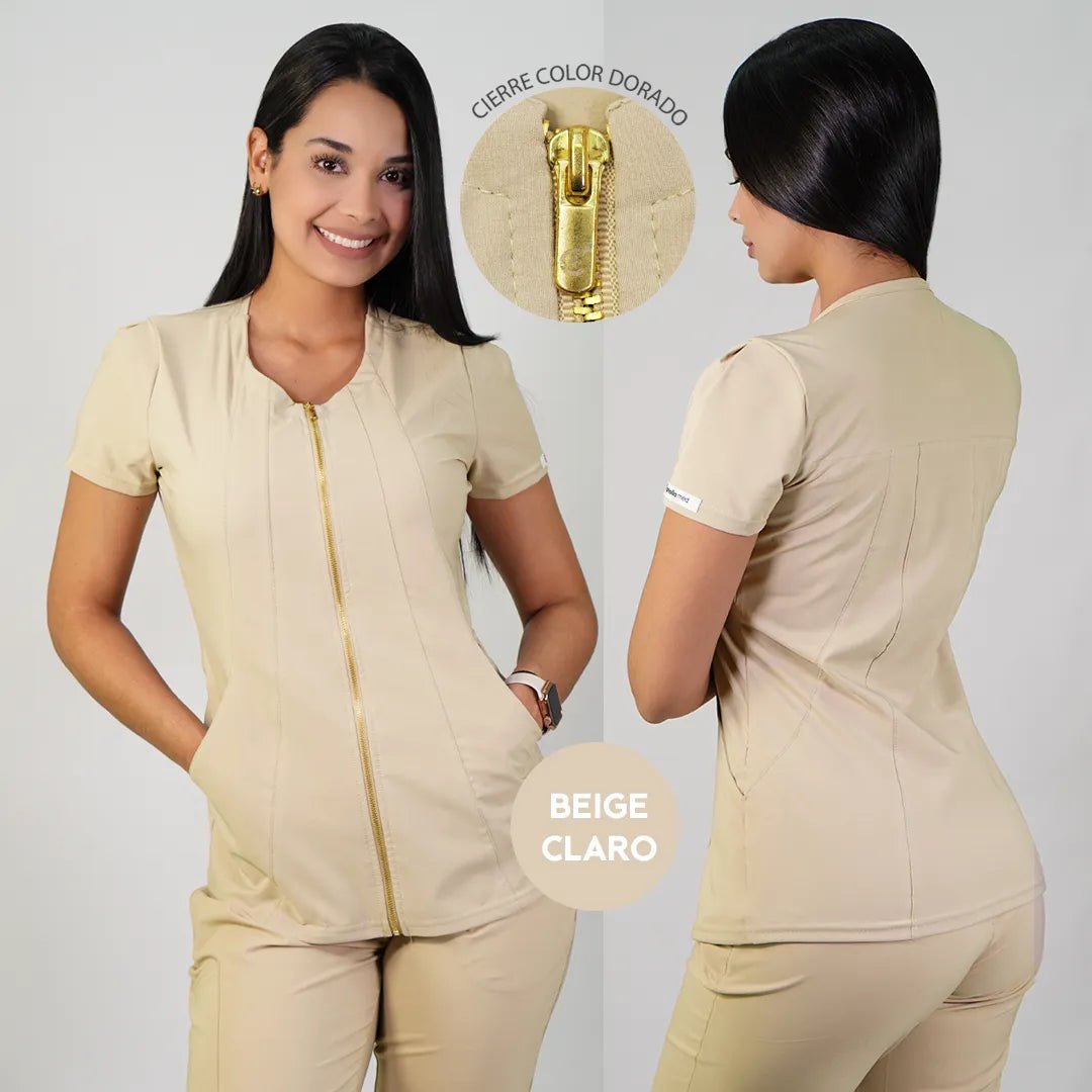 Delantal Antifluidos Mujer Lirio con Cierre Beige 2 — libreta de bolsillo para estudiantes de enfermería | Enfermera Rosada (1)