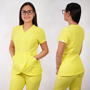 Delantal Antifluidos Mujer Tulipán con Cierre Amarillo Pastel — libreta de bolsillo para estudiantes de enfermería | Enfermera Rosada