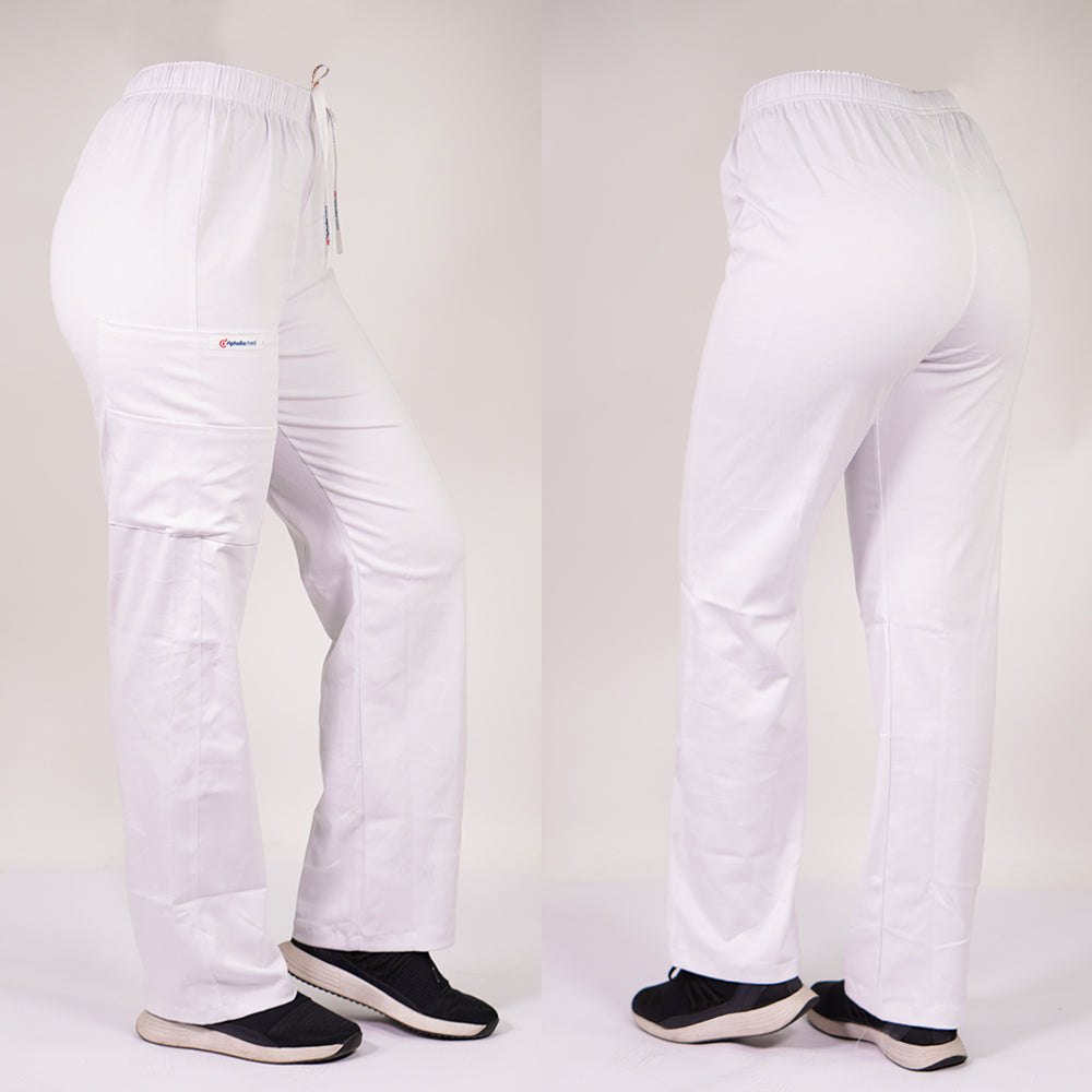 Pantalón Recto de Algodón Unisex Blanco — libreta de bolsillo para estudiantes de enfermería | Enfermera Rosada (1)
