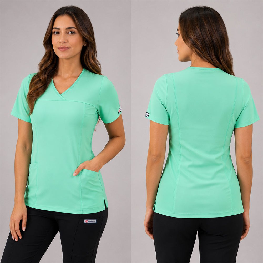 Delantal Elasticado Mujer Verde Pastel — libreta de bolsillo para estudiantes de enfermería | Enfermera Rosada (1)