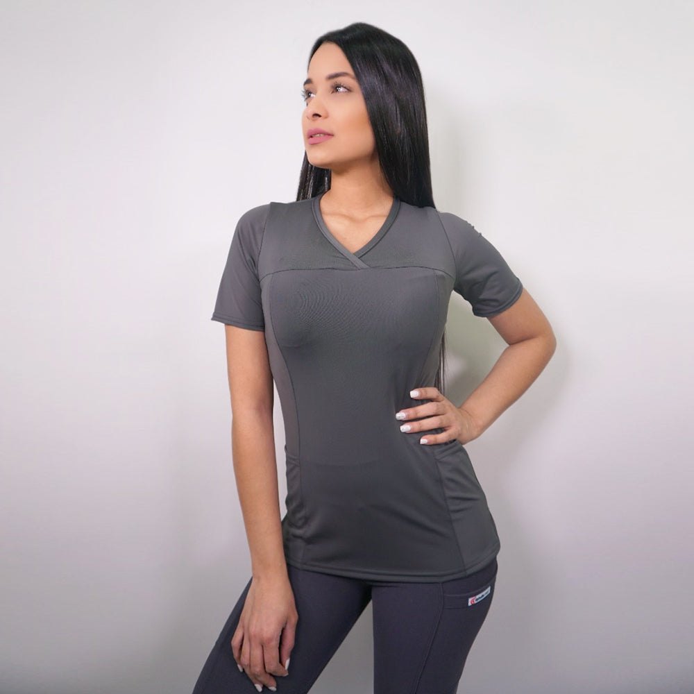 Delantal Elasticado Mujer Gris 2 — libreta de bolsillo para estudiantes de enfermería | Enfermera Rosada (1)