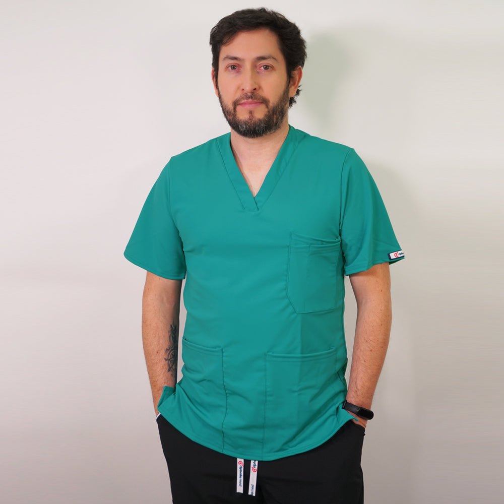 Delantal Elasticado Hombre Verde Turquesa — libreta de bolsillo para estudiantes de enfermería | Enfermera Rosada (1)