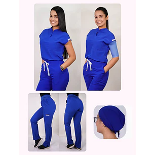 Conjunto Clínico Antifluido Mujer 3 Piezas Amapola Azul Rey — libreta de bolsillo para estudiantes de enfermería | Enfermera Rosada