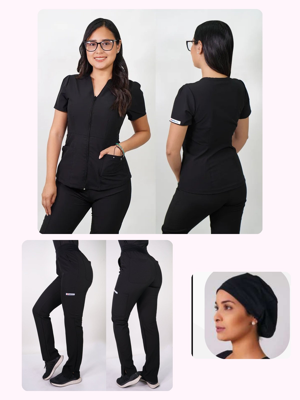 Conjunto Clínico Antifluido Mujer 3 Piezas Azalea Negro — libreta de bolsillo para estudiantes de enfermería | Enfermera Rosada (1)