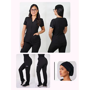 Conjunto Clínico Antifluido Mujer 3 Piezas Azalea Negro — libreta de bolsillo para estudiantes de enfermería | Enfermera Rosada
