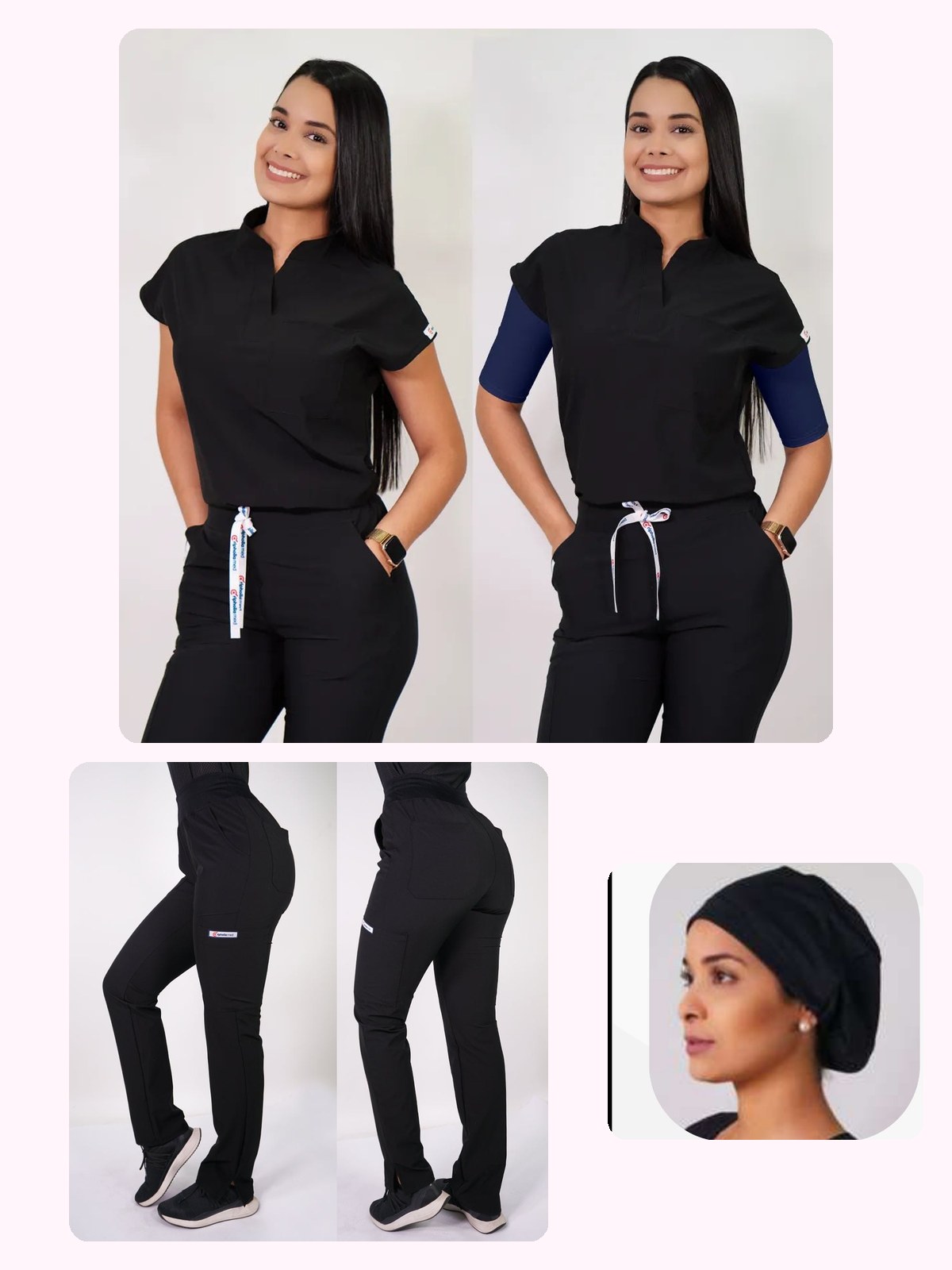 Conjunto Clínico Antifluido Mujer 3 Piezas Amapola Negro — libreta de bolsillo para estudiantes de enfermería | Enfermera Rosada (1)