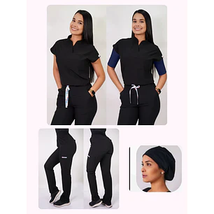 Conjunto Clínico Antifluido Mujer 3 Piezas Amapola Negro — libreta de bolsillo para estudiantes de enfermería | Enfermera Rosada