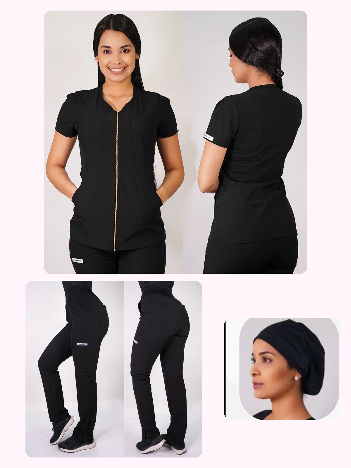 Conjunto Clínico Antifluido Mujer 3 Piezas Lirio Negro — libreta de bolsillo para estudiantes de enfermería | Enfermera Rosada (1)