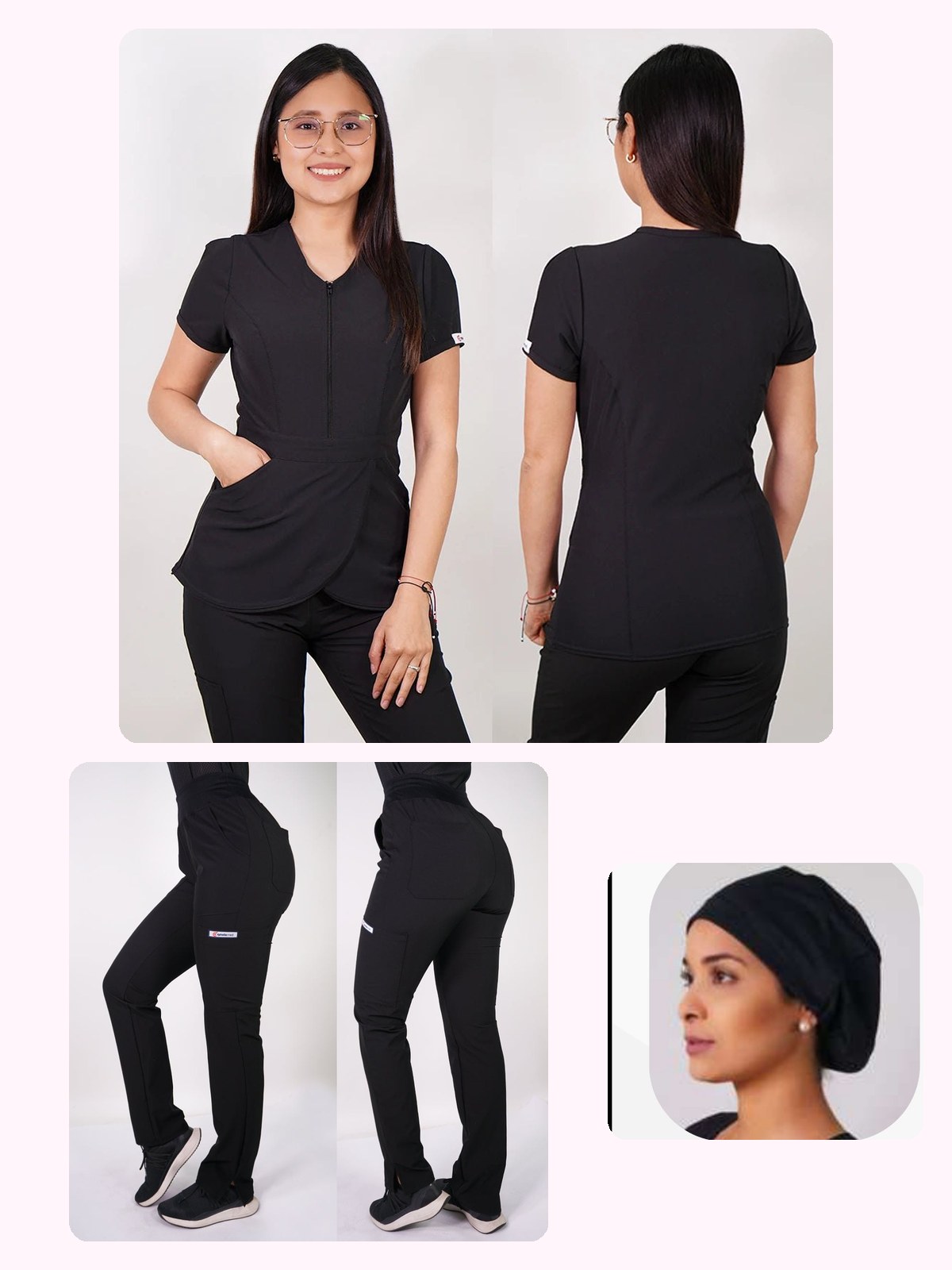 Conjunto Clínico Antifluido Mujer 3 Piezas Tulipán Negro — libreta de bolsillo para estudiantes de enfermería | Enfermera Rosada (1)