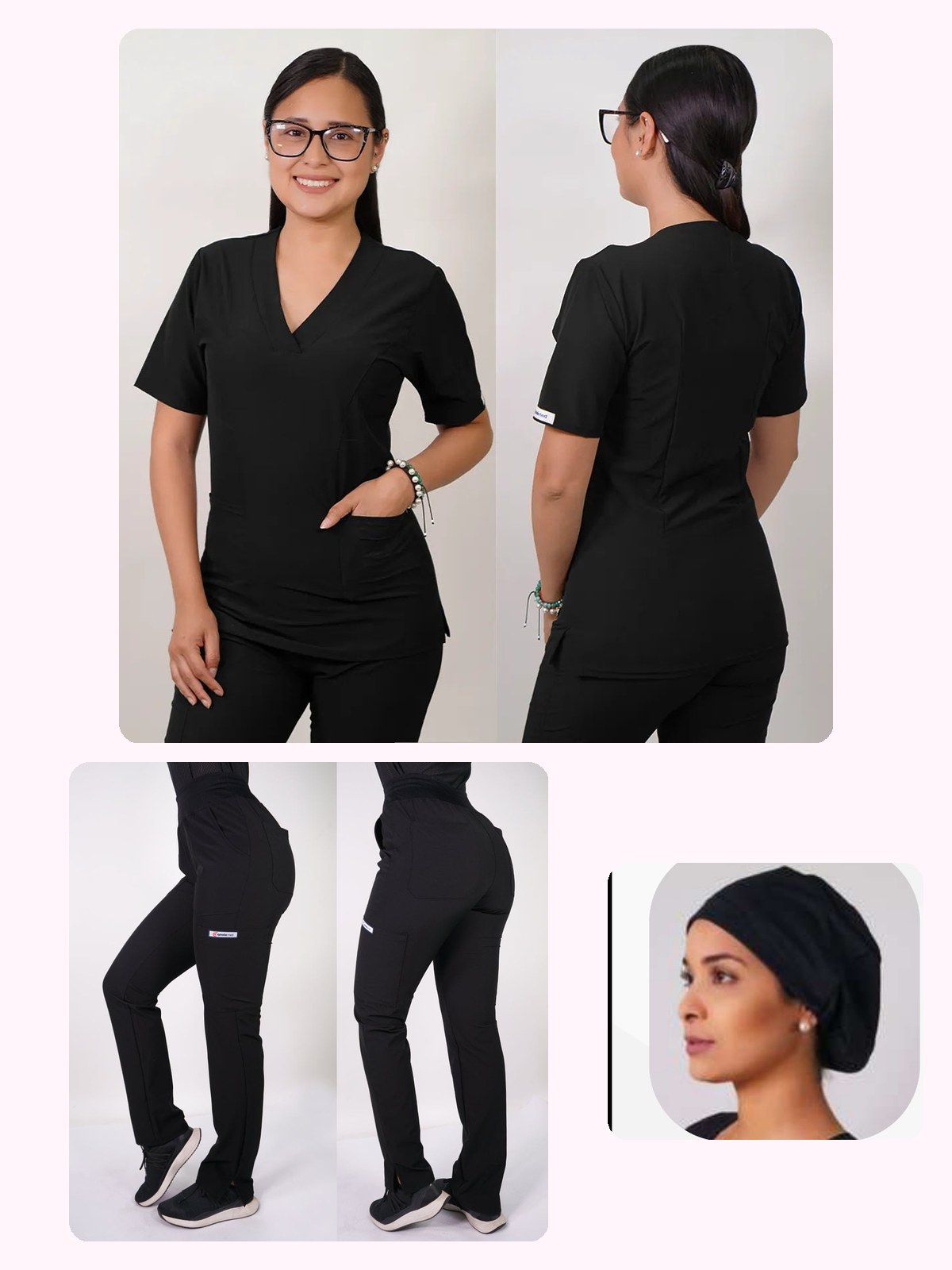 Conjunto Clínico Antifluido Mujer 3 Piezas Clásico Negro — libreta de bolsillo para estudiantes de enfermería | Enfermera Rosada (1)