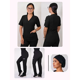 Conjunto Clínico Antifluido Mujer 3 Piezas Clásico Negro — libreta de bolsillo para estudiantes de enfermería | Enfermera Rosada