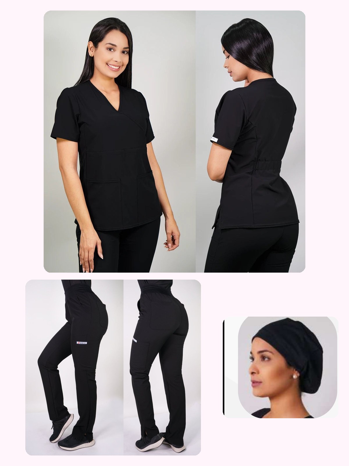 Conjunto Clínico Antifluido Mujer 3 Piezas Cuello V Negro — libreta de bolsillo para estudiantes de enfermería | Enfermera Rosada (1)