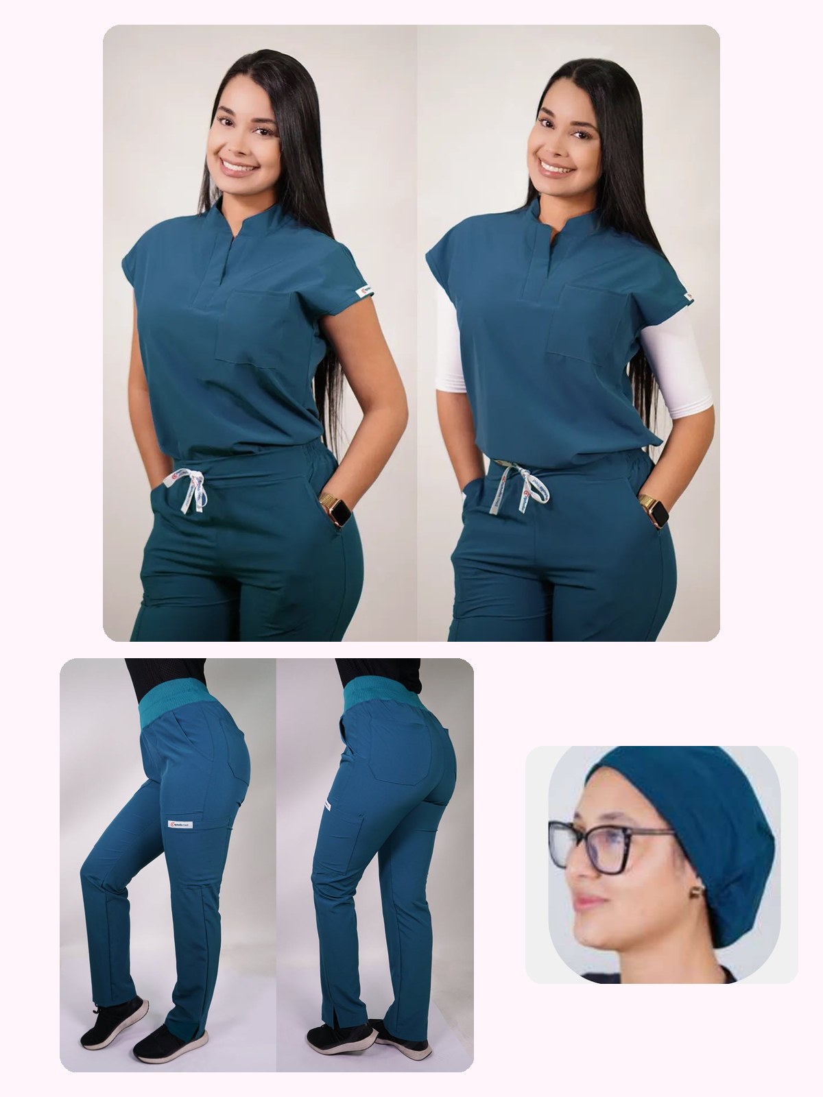 Conjunto Clínico Antifluido Mujer 3 Piezas Amapola Verde Petróleo — libreta de bolsillo para estudiantes de enfermería | Enfermera Rosada (1)