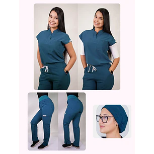 Conjunto Clínico Antifluido Mujer 3 Piezas Amapola Verde Petróleo — libreta de bolsillo para estudiantes de enfermería | Enfermera Rosada
