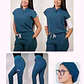Conjunto Clínico Antifluido Mujer 3 Piezas Amapola Verde Petróleo - Miniatura 1