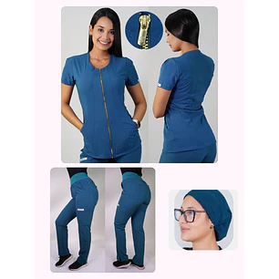Conjunto Clínico Antifluido Mujer 3 Piezas Lirio Verde Petróleo — libreta de bolsillo para estudiantes de enfermería | Enfermera Rosada
