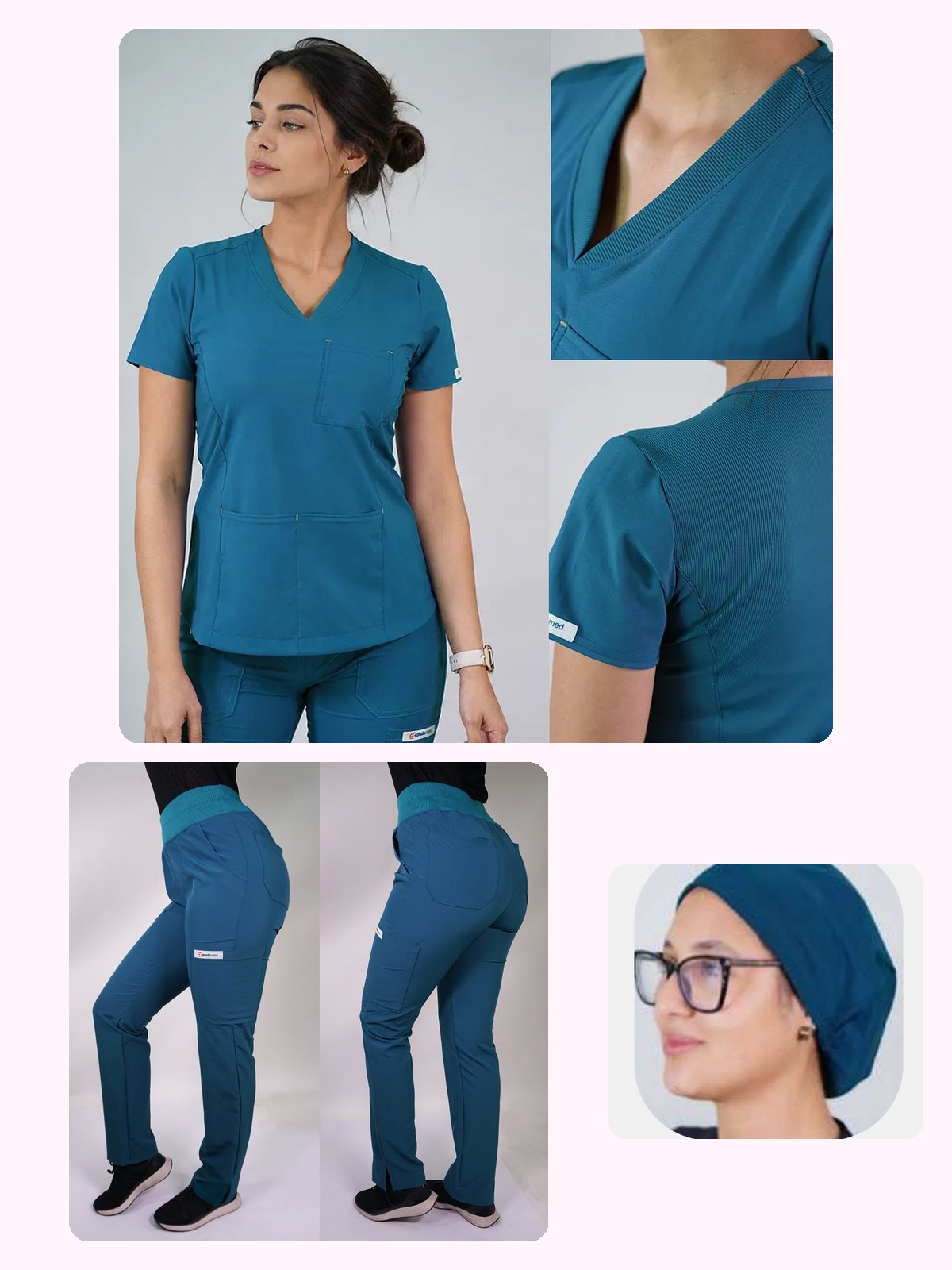 Conjunto Clínico Antifluido Mujer 3 Piezas Violeta Verde Petróleo — libreta de bolsillo para estudiantes de enfermería | Enfermera Rosada (1)