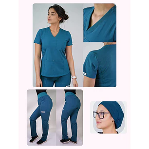 Conjunto Clínico Antifluido Mujer 3 Piezas Violeta Verde Petróleo — libreta de bolsillo para estudiantes de enfermería | Enfermera Rosada