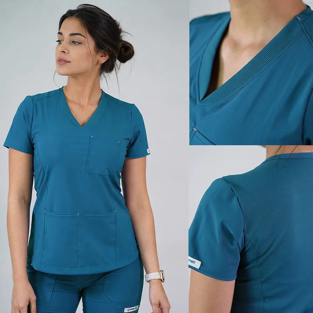 Conjunto Clínico Antifluido Mujer 3 Piezas Violeta Verde Petróleo — libreta de bolsillo para estudiantes de enfermería | Enfermera Rosada (2)