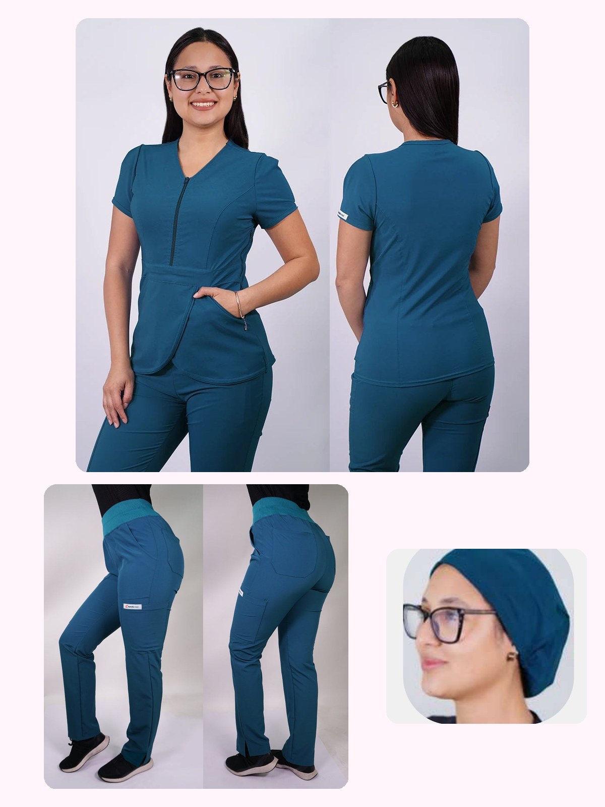Conjunto Clínico Antifluido Mujer 3 Piezas Tulipán Verde Petróleo — libreta de bolsillo para estudiantes de enfermería | Enfermera Rosada (1)