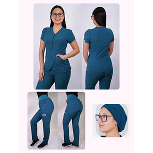 Conjunto Clínico Antifluido Mujer 3 Piezas Tulipán Verde Petróleo — libreta de bolsillo para estudiantes de enfermería | Enfermera Rosada