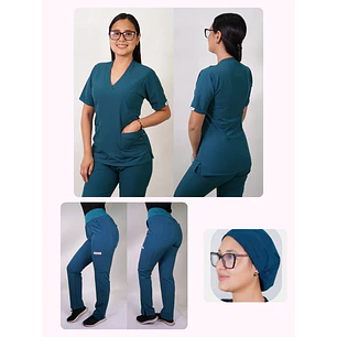 Conjunto Clínico Antifluido Mujer 3 Piezas Clásico Verde Petróleo — libreta de bolsillo para estudiantes de enfermería | Enfermera Rosada