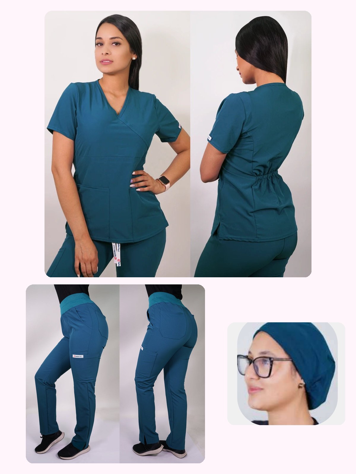 Conjunto Clínico Antifluido Mujer 3 Piezas Cuello V Verde Petróleo — libreta de bolsillo para estudiantes de enfermería | Enfermera Rosada (1)