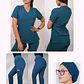 Conjunto Clínico Antifluido Mujer 3 Piezas Cuello V Verde Petróleo - Miniatura 1