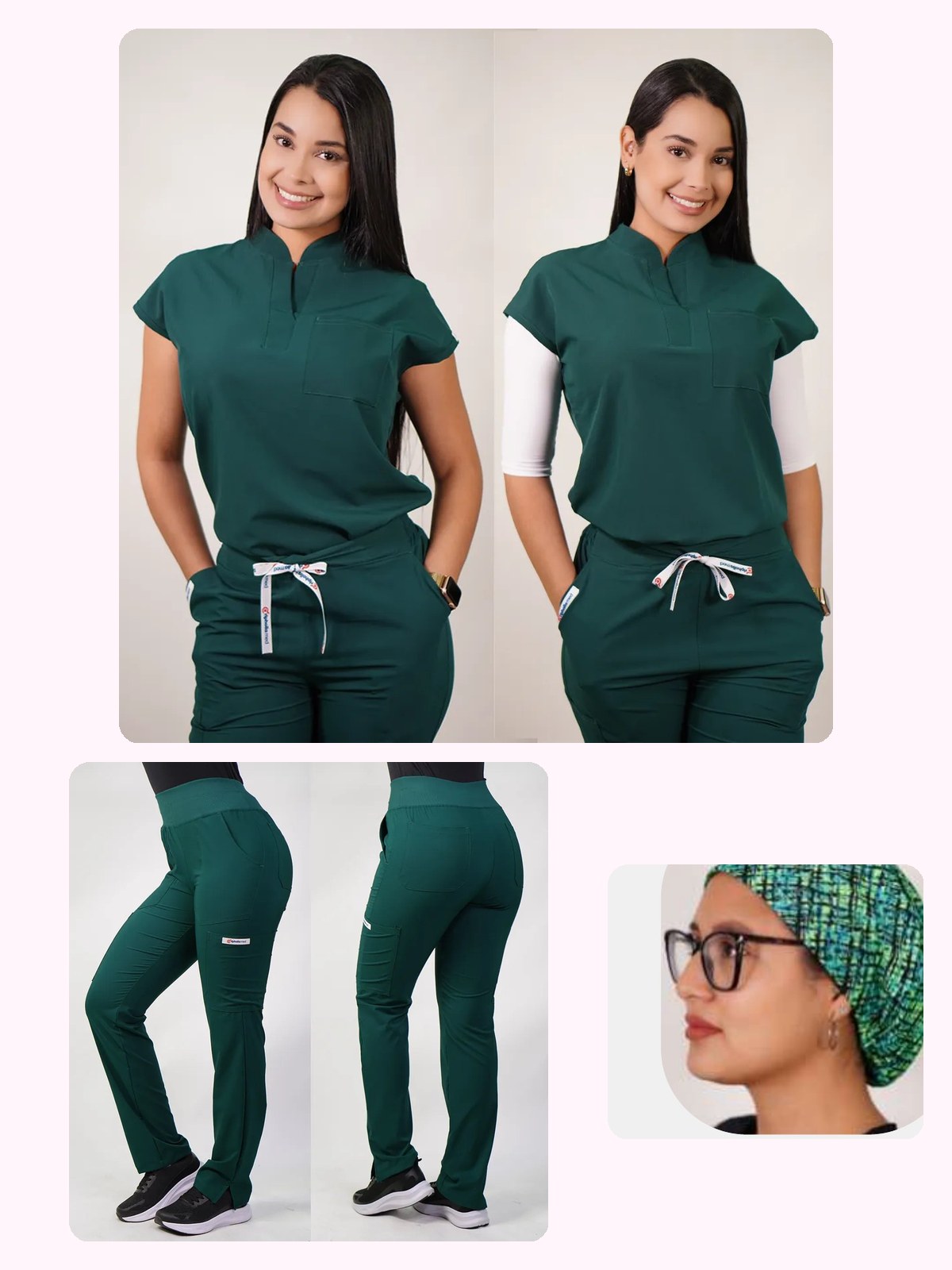 Conjunto Clínico Antifluido Mujer 3 Piezas Amapola Verde Botella — libreta de bolsillo para estudiantes de enfermería | Enfermera Rosada (1)