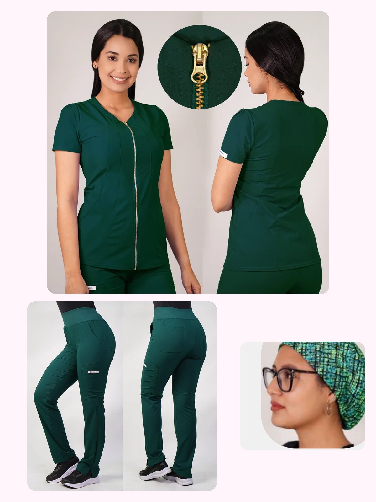 Conjunto Clínico Antifluido Mujer 3 Piezas Lirio Verde Botella — libreta de bolsillo para estudiantes de enfermería | Enfermera Rosada (1)