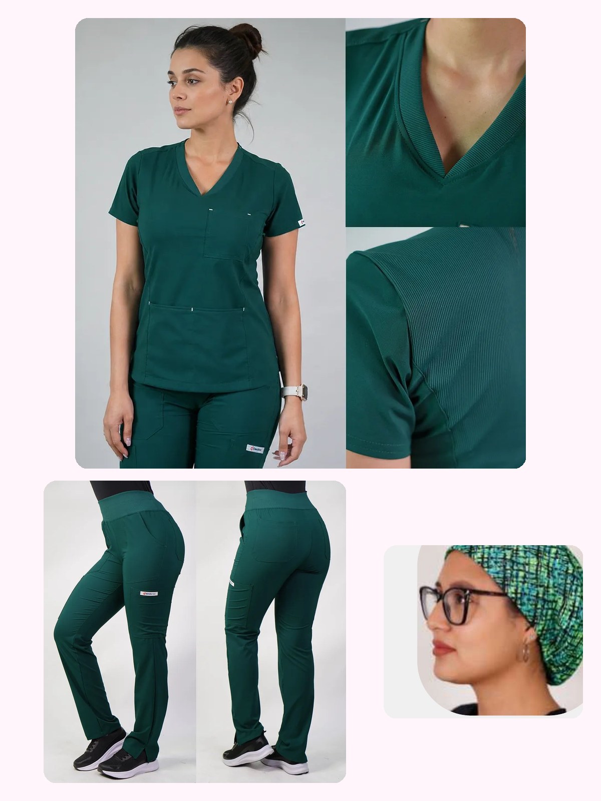 Conjunto Clínico Antifluido Mujer 3 Piezas Violeta Verde Botella — libreta de bolsillo para estudiantes de enfermería | Enfermera Rosada (1)