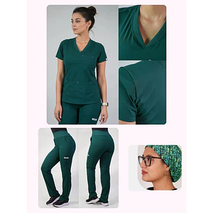 Conjunto Clínico Antifluido Mujer 3 Piezas Violeta Verde Botella — libreta de bolsillo para estudiantes de enfermería | Enfermera Rosada