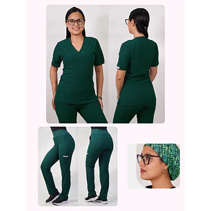 Conjunto Clínico Antifluido Mujer 3 Piezas Clásico Verde Botella — libreta de bolsillo para estudiantes de enfermería | Enfermera Rosada