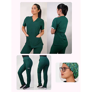 Conjunto Clínico Antifluido Mujer 3 Piezas Cuello V Verde Botella — libreta de bolsillo para estudiantes de enfermería | Enfermera Rosada