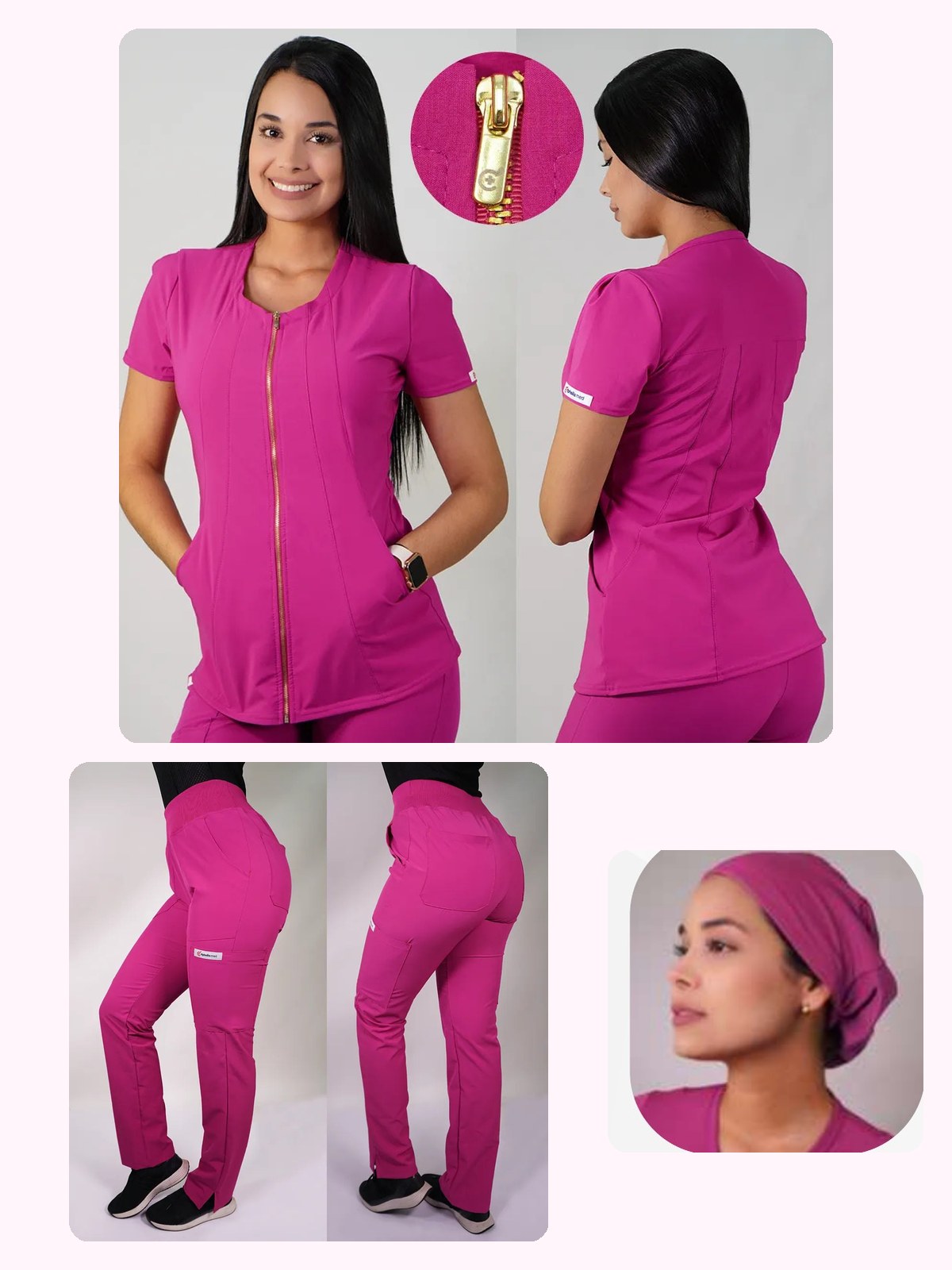 Conjunto Clínico Antifluido Mujer 3 Piezas Lirio Fucsia — libreta de bolsillo para estudiantes de enfermería | Enfermera Rosada (1)