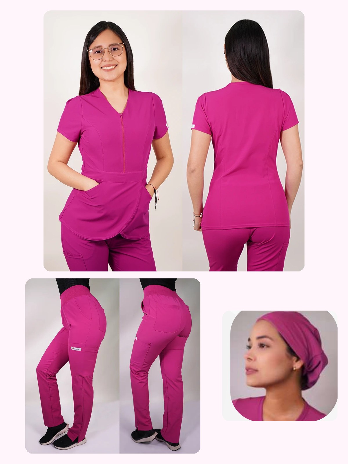 Conjunto Clínico Antifluido Mujer 3 Piezas Tulipán Fucsia — libreta de bolsillo para estudiantes de enfermería | Enfermera Rosada (1)