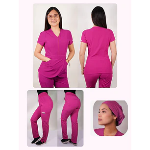 Conjunto Clínico Antifluido Mujer 3 Piezas Tulipán Fucsia — libreta de bolsillo para estudiantes de enfermería | Enfermera Rosada