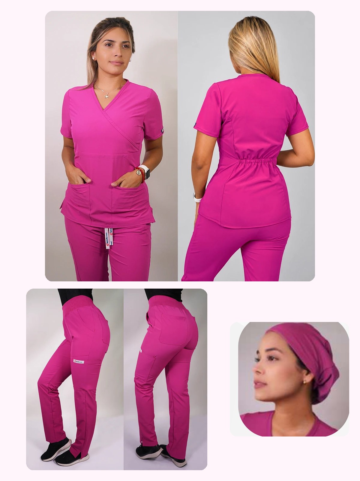 Conjunto Clínico Antifluido Mujer 3 Piezas Cuello V Fucsia — libreta de bolsillo para estudiantes de enfermería | Enfermera Rosada (1)
