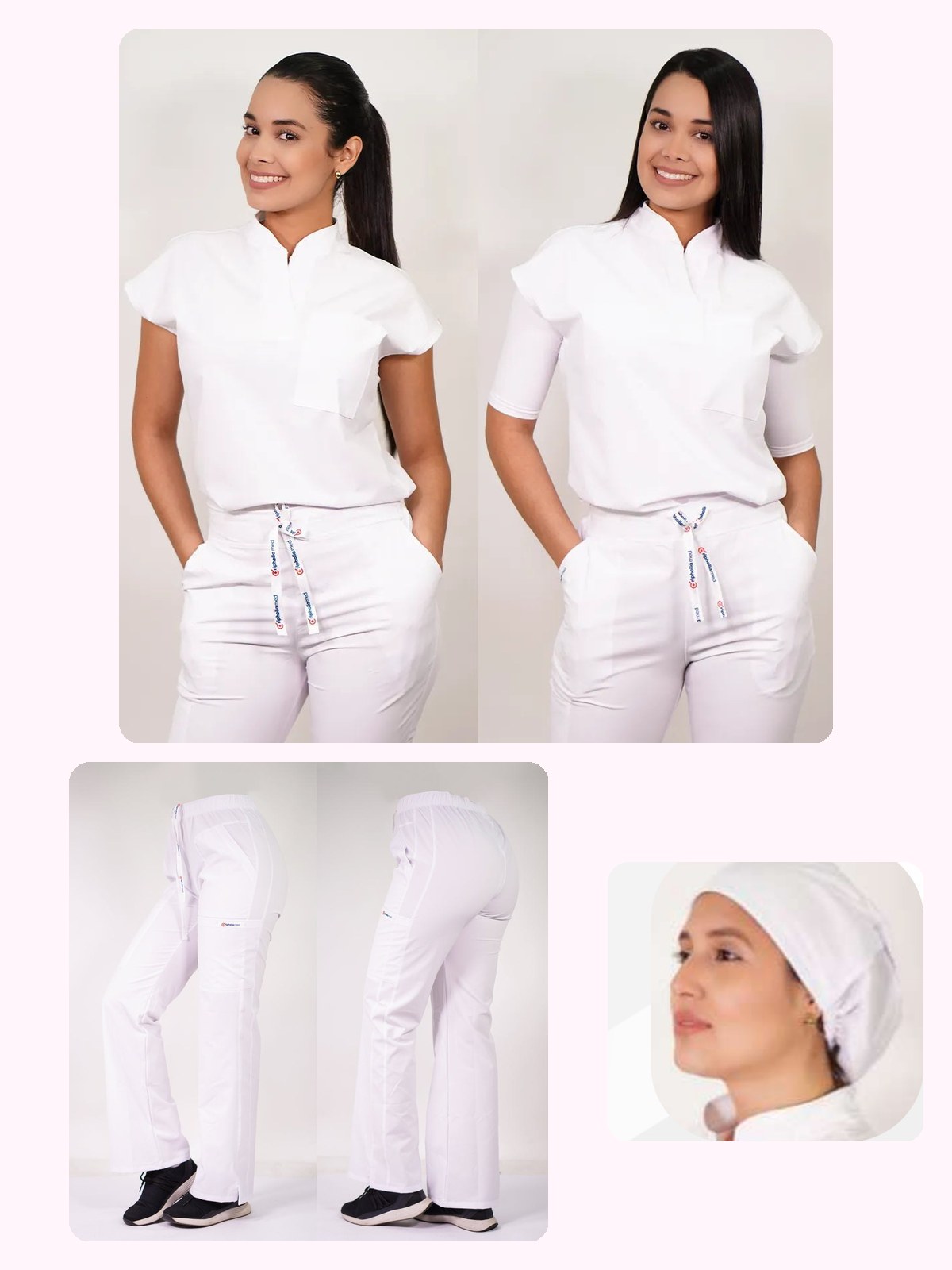Conjunto Clínico Antifluido Mujer 3 Piezas Amapola Blanco — libreta de bolsillo para estudiantes de enfermería | Enfermera Rosada (1)
