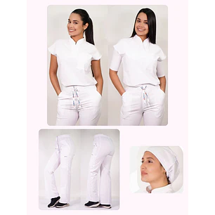 Conjunto Clínico Antifluido Mujer 3 Piezas Amapola Blanco — libreta de bolsillo para estudiantes de enfermería | Enfermera Rosada