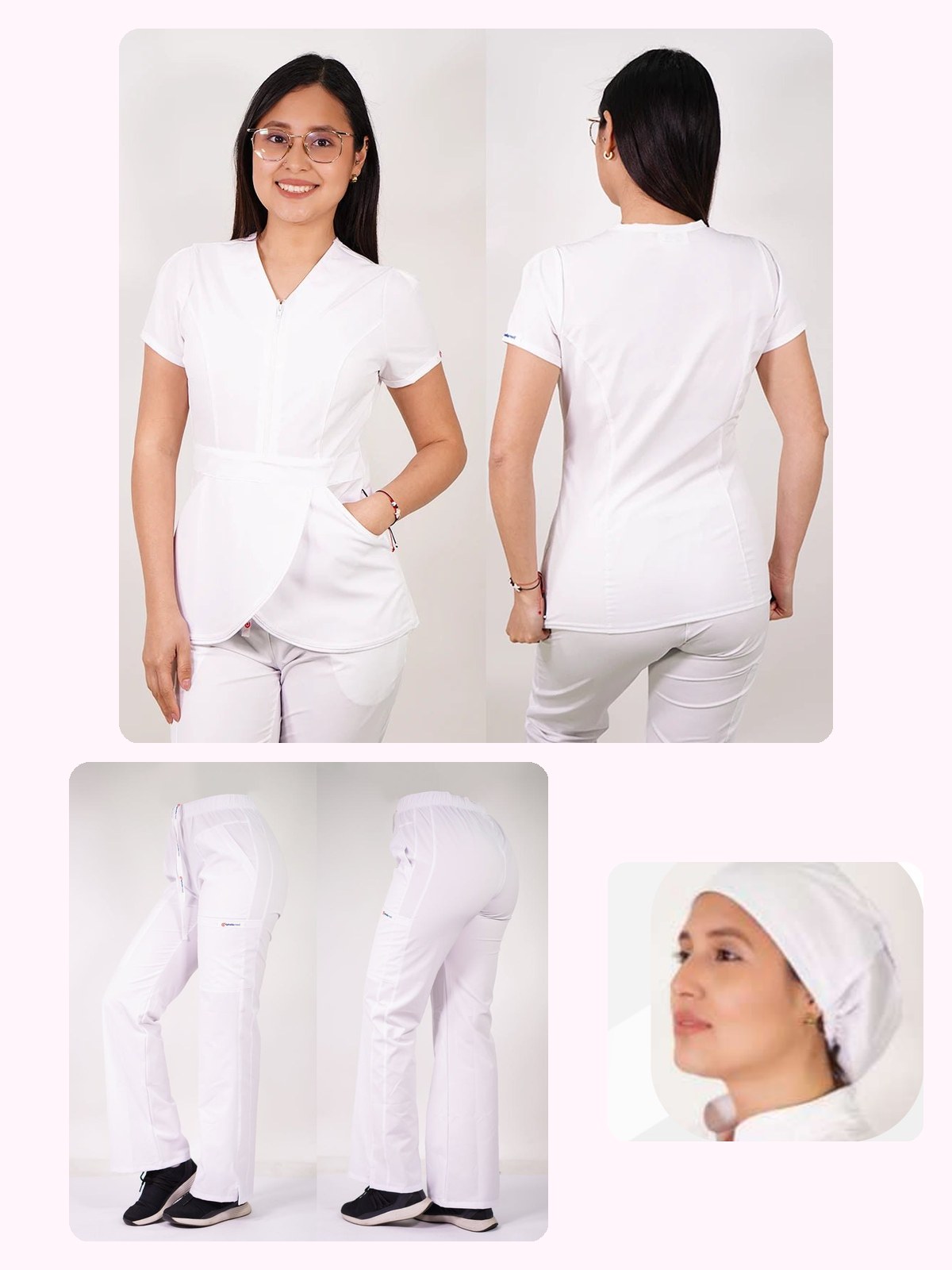 Conjunto Clínico Antifluido Mujer 3 Piezas Tulipán Blanco — libreta de bolsillo para estudiantes de enfermería | Enfermera Rosada (1)