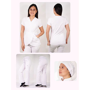 Conjunto Clínico Antifluido Mujer 3 Piezas Tulipán Blanco — libreta de bolsillo para estudiantes de enfermería | Enfermera Rosada